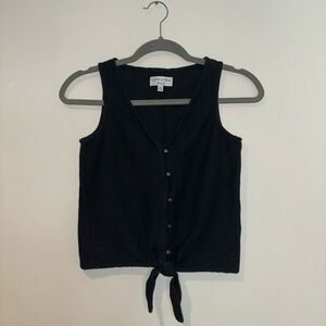 Madewell Texture & Thread Button-Front Tie V-Neck Tank Top in Black - Size XXS